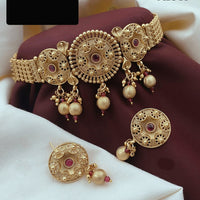 Akruti Collection Gold Plated Pota Stone Necklace Set