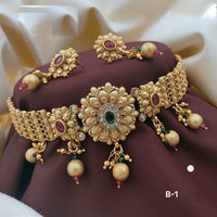 Akruti Collection Gold Plated Pota Stone Necklace Set