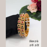 Akruti Collection Gold Plated Pota Stone And Pearl Bangle Set