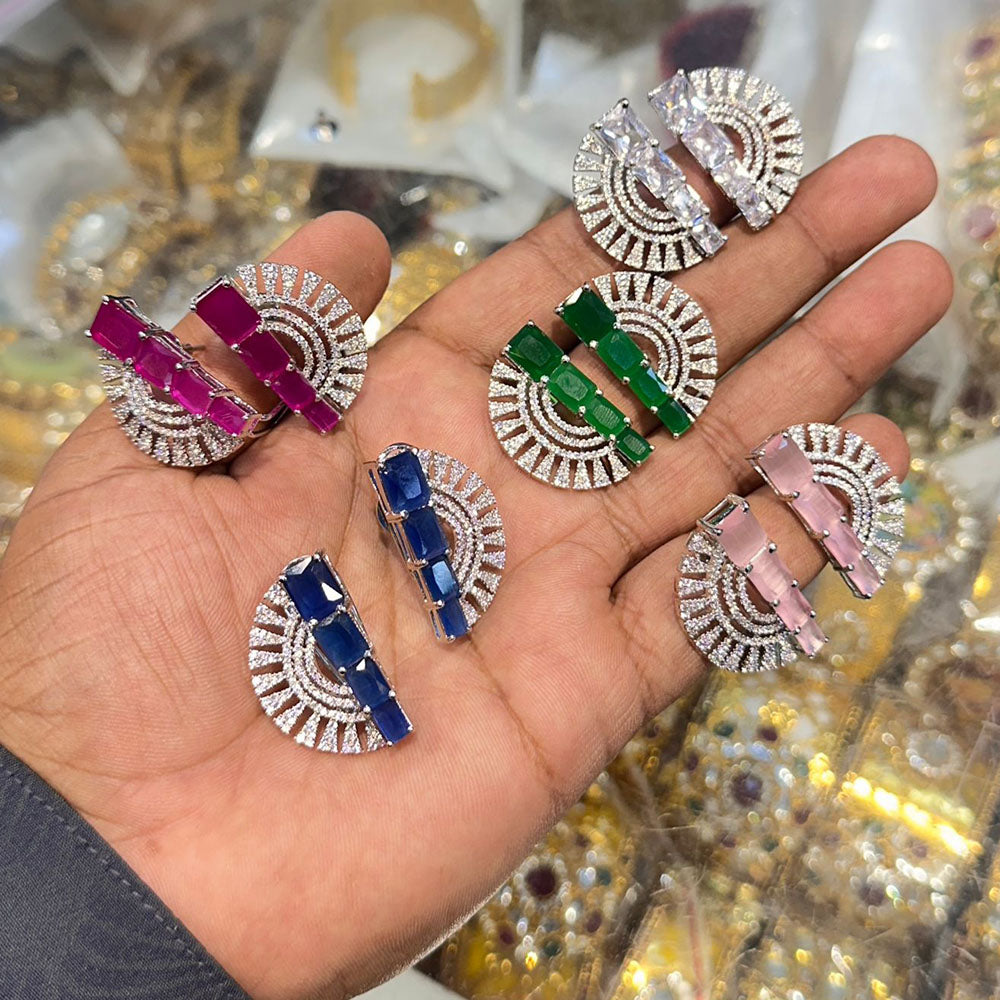 Akruti Collection Silver Plated AD Stud Earrings