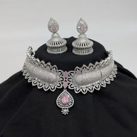 Akruti Collection Silver Plated American Diamonds Choker Necklace Set