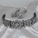 Akruti Collection Black Polish American Diamonds Choker Necklace Set