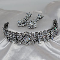 Akruti Collection Black Polish American Diamonds Choker Necklace Set