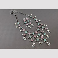 Akruti Collection Oxidised Plated Pota Stone Necklace Set