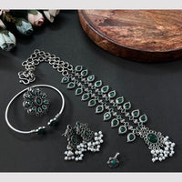 Akruti Collection Oxidised Plated Pota Stone Combo Set