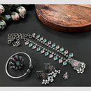 Akruti Collection Oxidised Plated Pota Stone Combo Set