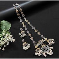 Akruti Collection 2 Tone Plated Pota Stone Long Necklace Set