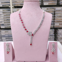 Akruti Collection Silver Plated American Diamond Necklace Set