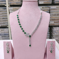 Akruti Collection Silver Plated American Diamond Necklace Set
