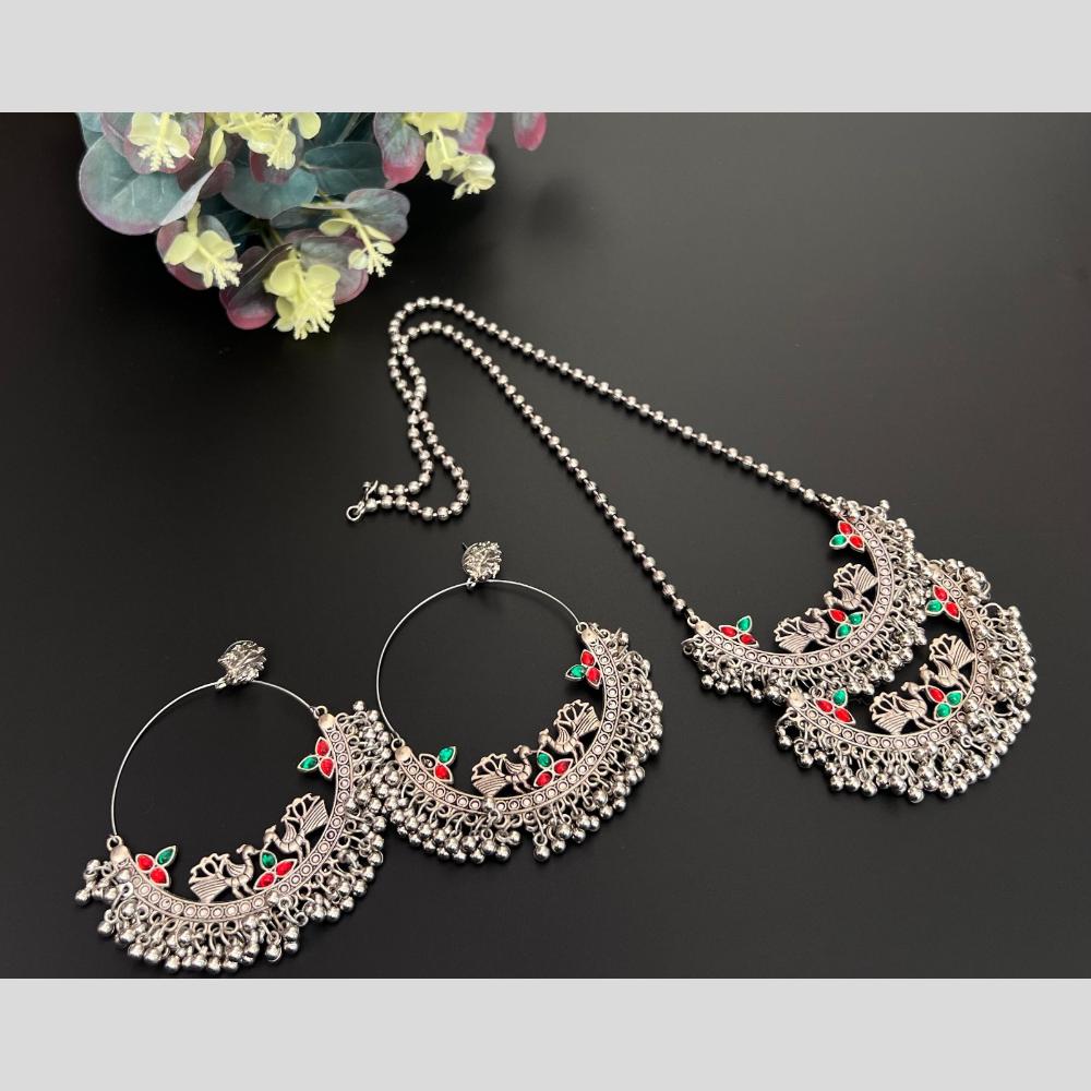 Akruti Collection Oxidised Plated Pota Stone Long Necklace Set