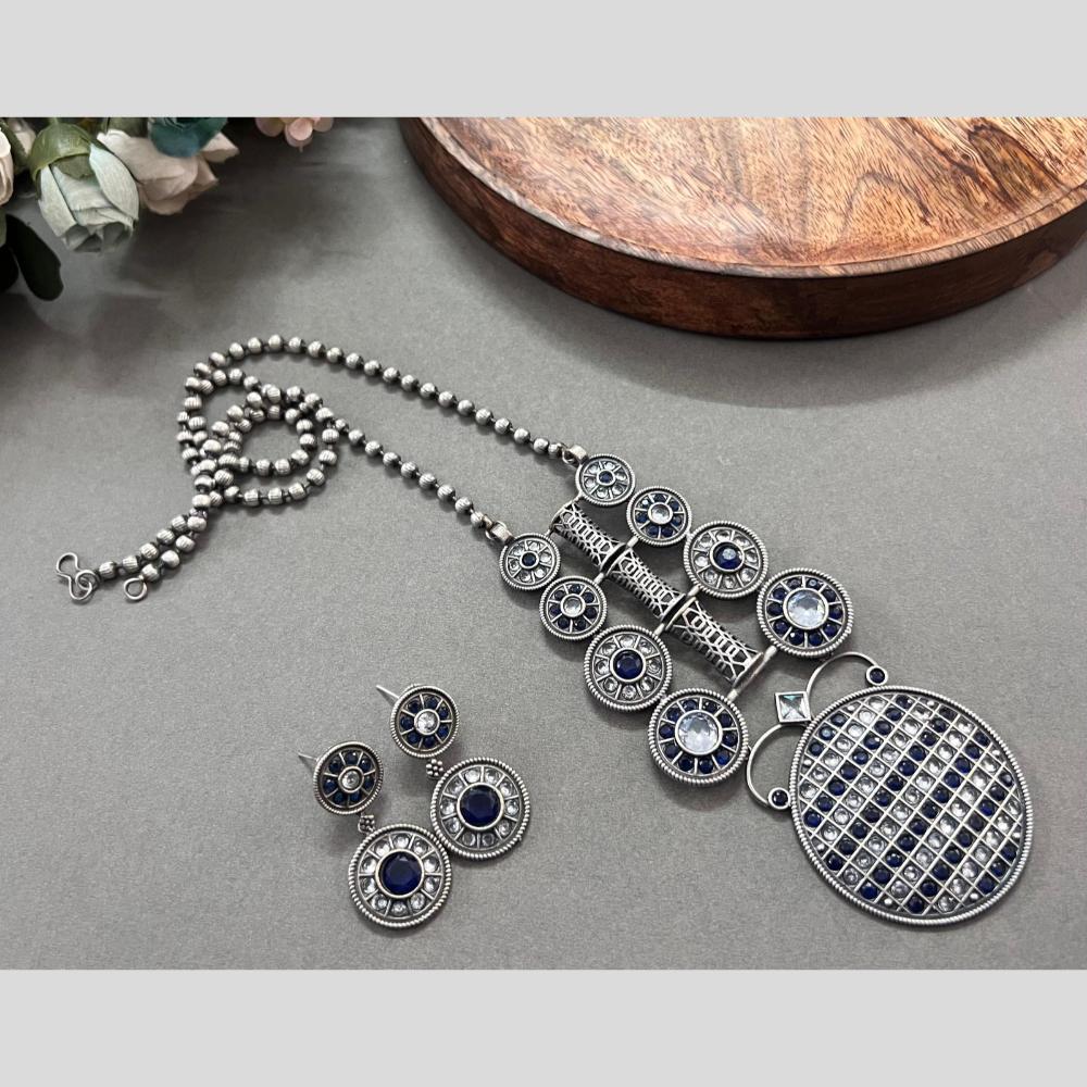 Akruti Collection Oxidised Plated Pota Stone Long Necklace Set