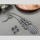 Akruti Collection Oxidised Plated Pota Stone Long Necklace Set