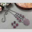 Akruti Collection Oxidised Plated Pota Stone Long Necklace Set