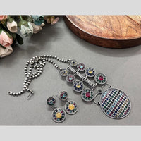 Akruti Collection Oxidised Plated Pota Stone Long Necklace Set