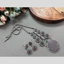 Akruti Collection Oxidised Plated Pota Stone Long Necklace Set