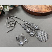 Akruti Collection Oxidised Plated Pota Stone Long Necklace Set