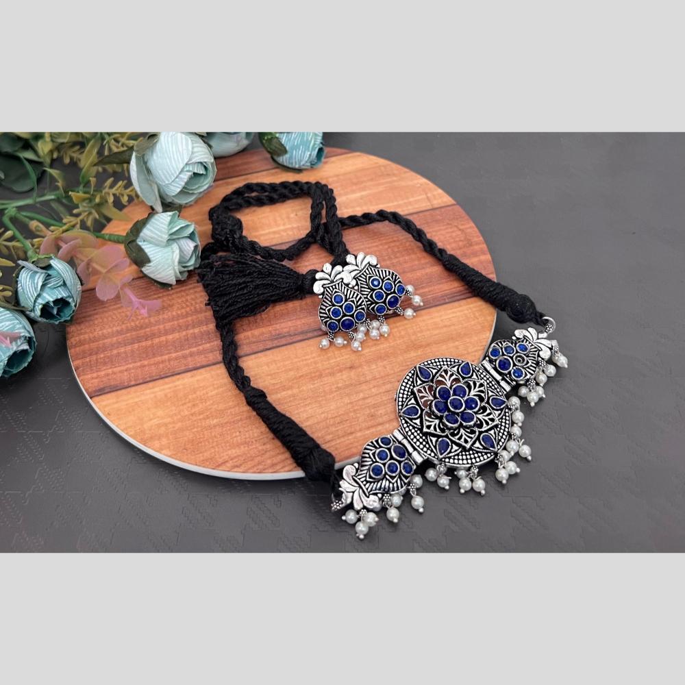 Akruti Collection Oxidised Plated Pota Stone And Pearl Choker Necklace Set