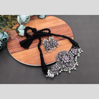 Akruti Collection Oxidised Plated Pota Stone And Pearl Choker Necklace Set