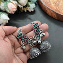 Akruti Collection Oxidised Plated Pota Stone Jhumki Earrings