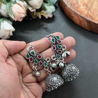 Akruti Collection Oxidised Plated Pota Stone Jhumki Earrings
