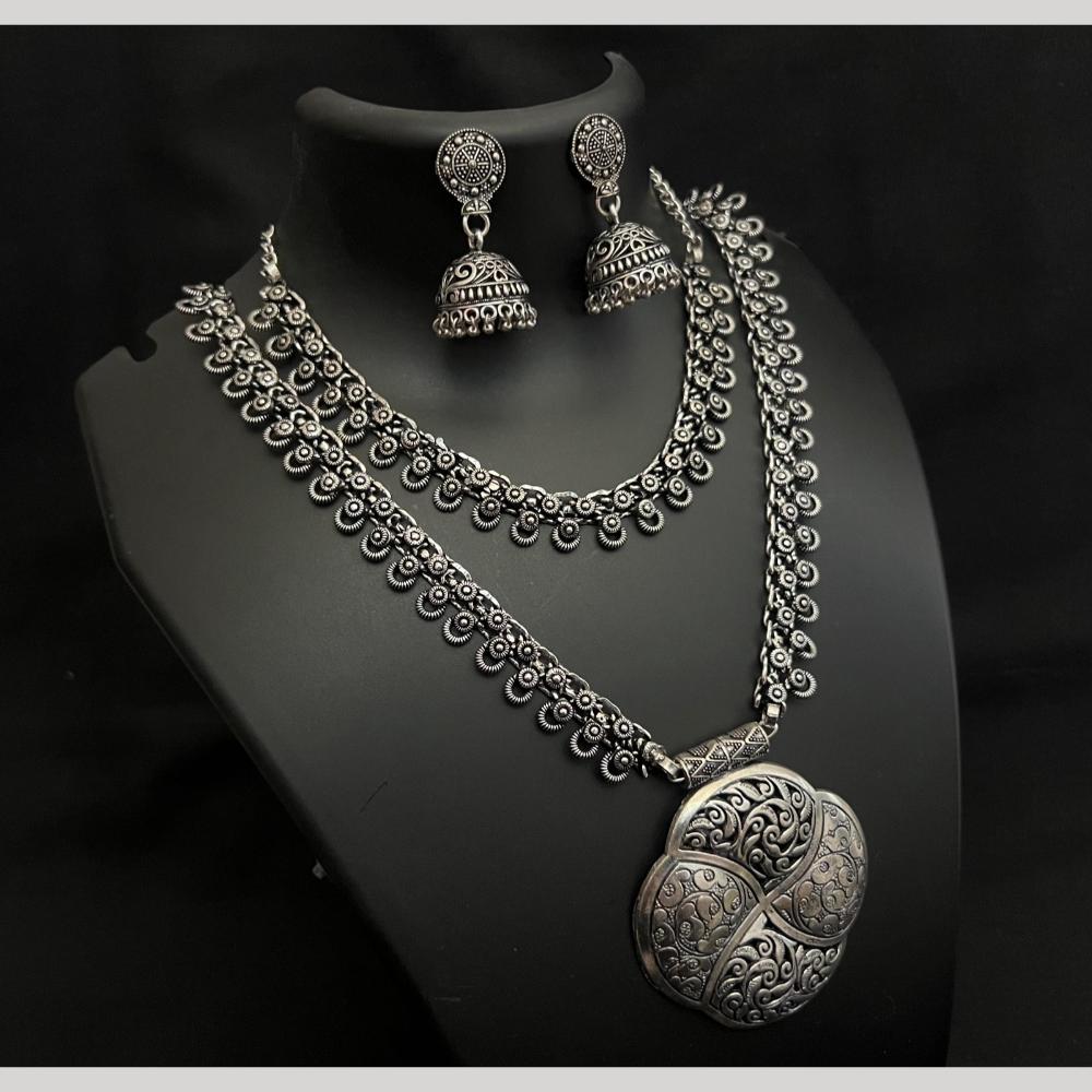 Akruti Collection Oxidised Plated Double Necklace Set