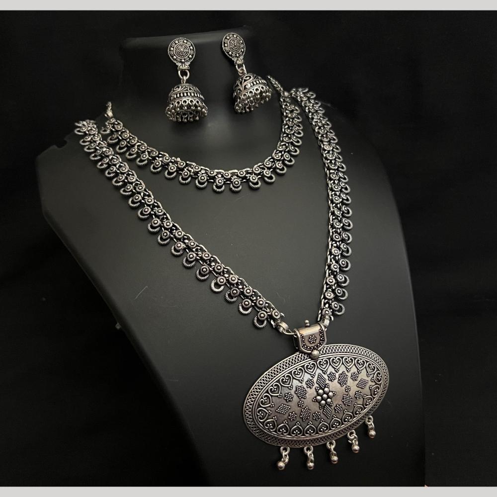Akruti Collection Oxidised Plated Double Necklace Set