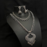Akruti Collection Oxidised Plated Double Necklace Set 