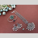 Akruti Collection Oxidised Plated Pota Stone Combo Set