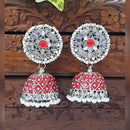 Akruti Collection Silver Plated Mirror And Pearl Meenakari Jhumki Earrings
