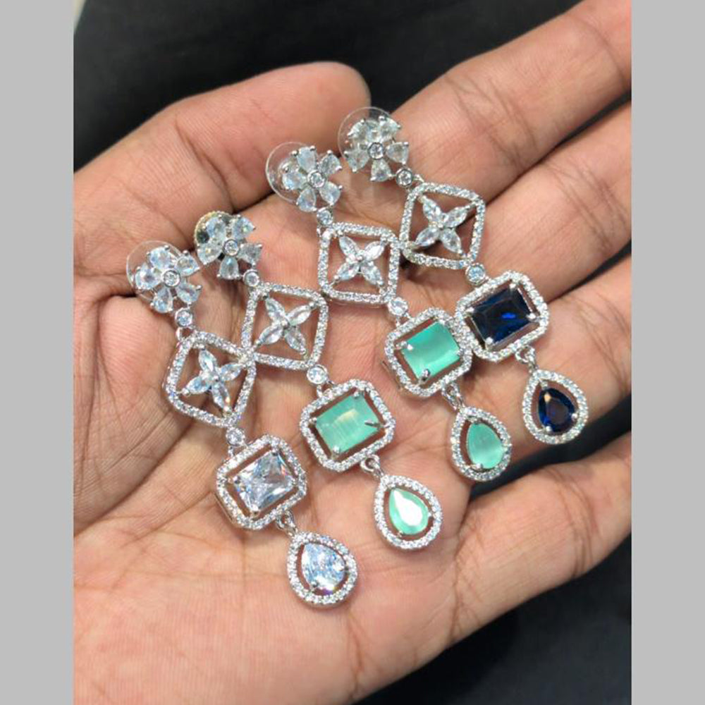 Akruti Collection Silver Plated American Daimonds Dangler Earrings