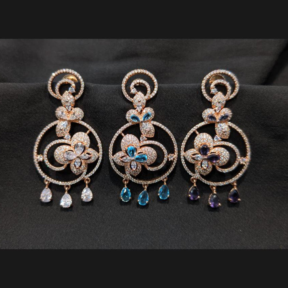 Akruti Collection Rose Gold Plated American Daimonds Dangler Earrings
