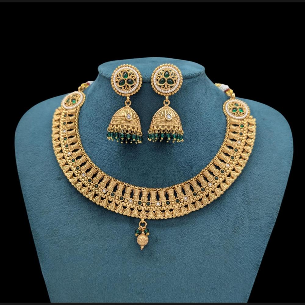 Akruti Collection Gold Plated Pota Stone And Pearls Necklace Set 