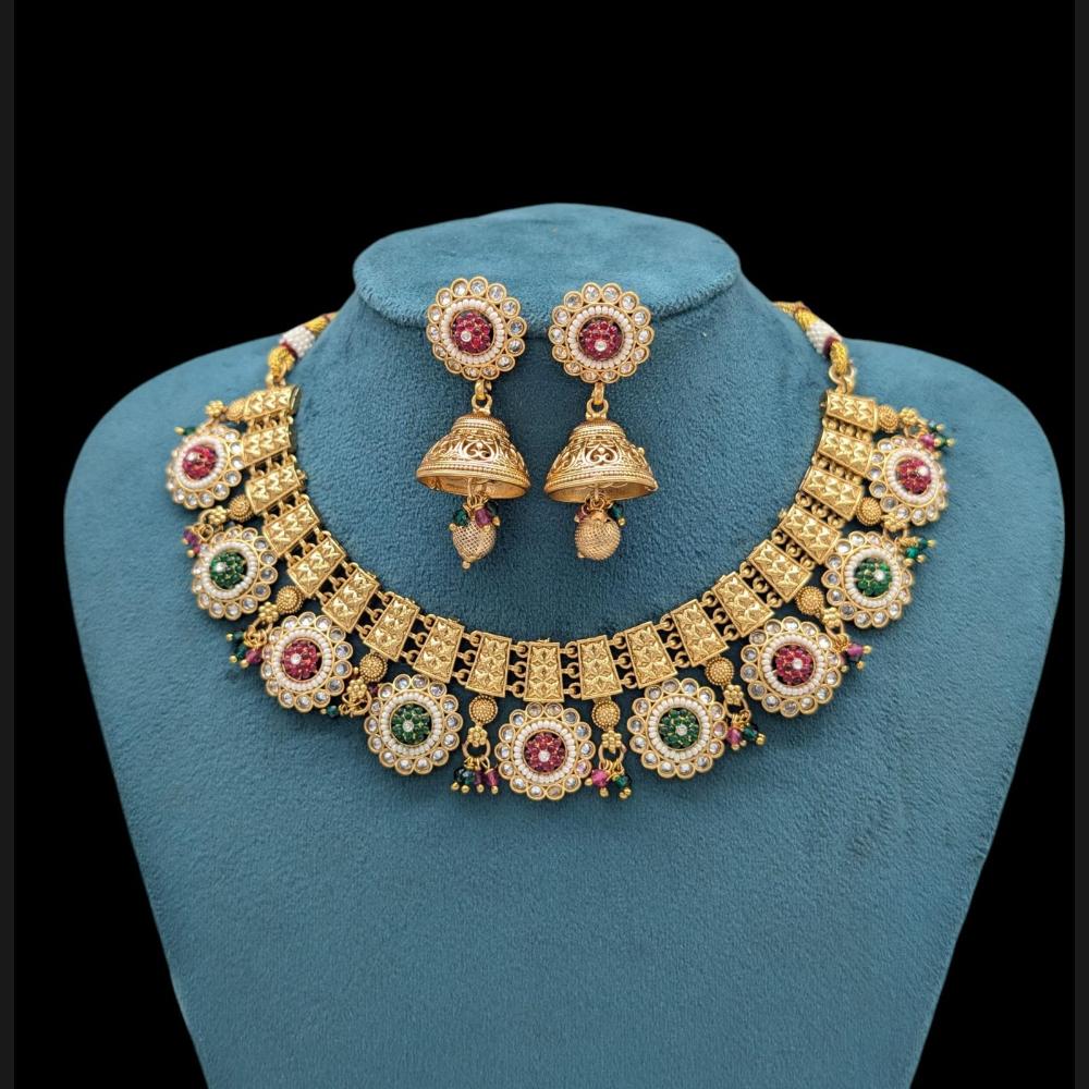 Akruti Collection Gold Plated Crystal Stone And Pearls Necklace Set 