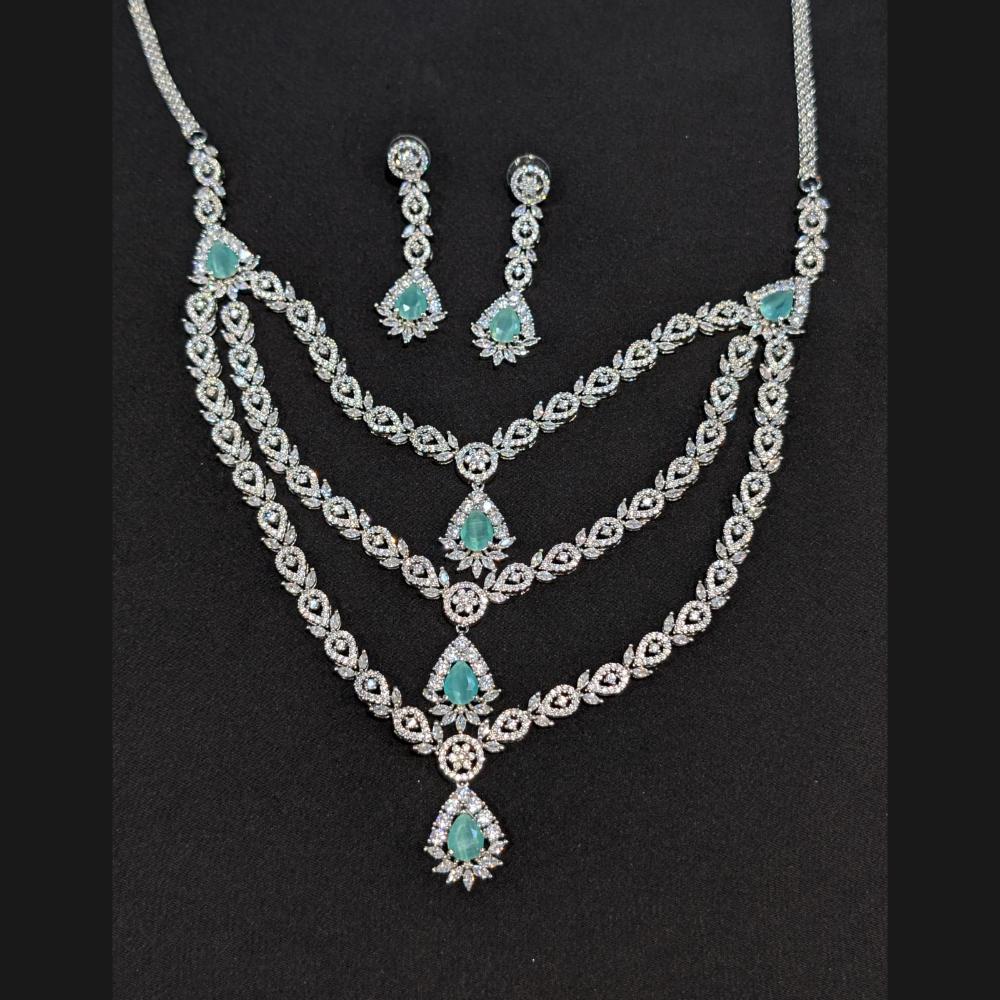 Akruti Collection Silver Plated American Daimonds Multi Layer Necklace Set 