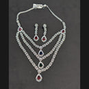 Akruti Collection Silver Plated American Diamonds Multi Layer Necklace Set