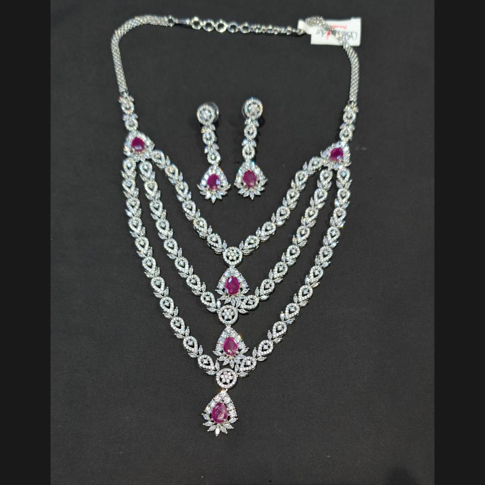 Akruti Collection Silver Plated American Diamonds Multi Layer Necklace Set