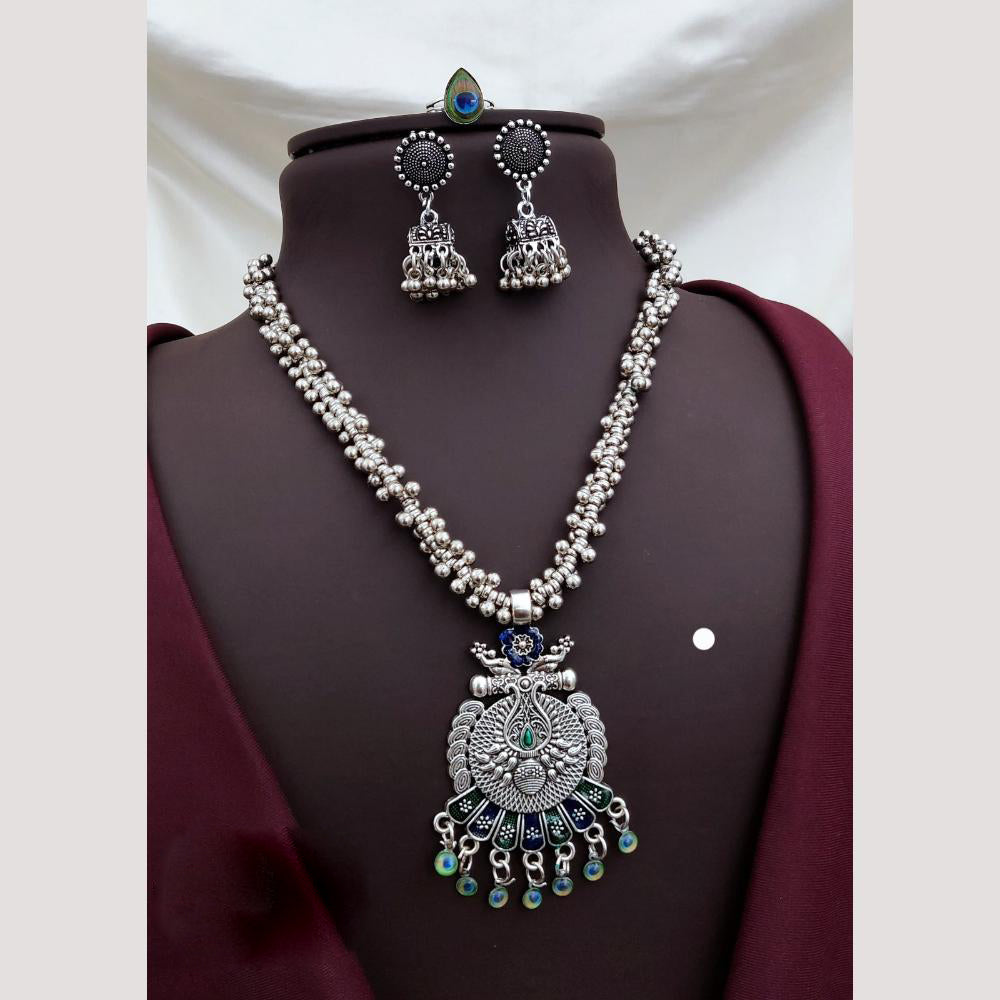 Akruti Collection Graceful Oxidised Plated Pearl Necklace Set