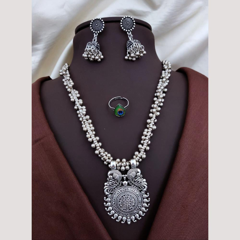 Akruti Collection Graceful Oxidised Plated Pearl Necklace Set