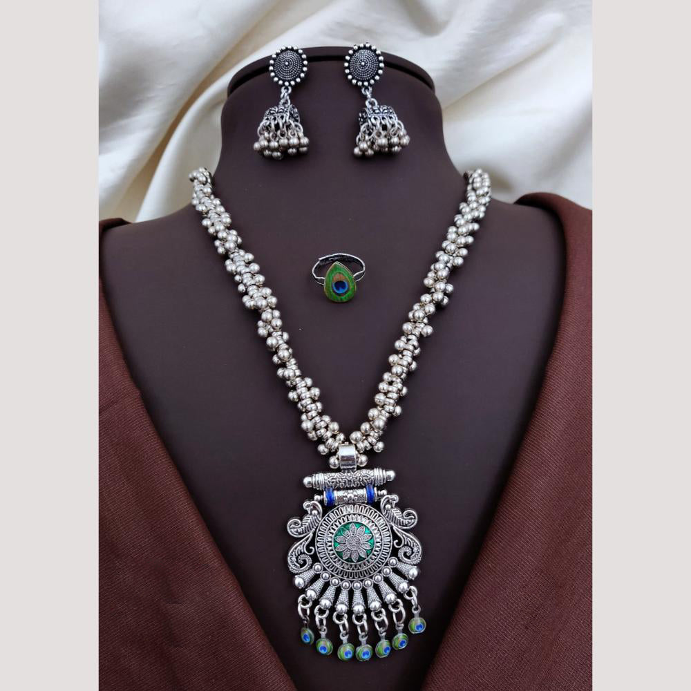 Akruti Collection Graceful Oxidised Plated Pearl Necklace Set