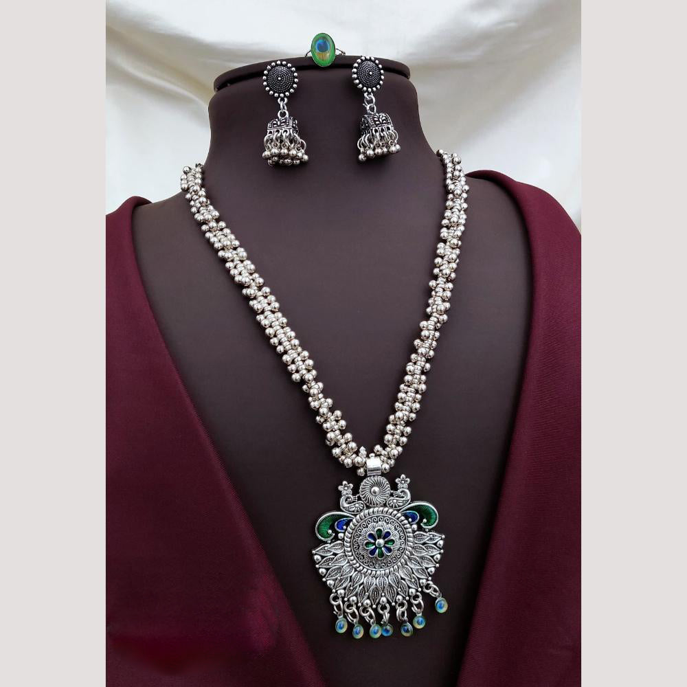 Akruti Collection Graceful Oxidised Plated Pearl Necklace Set