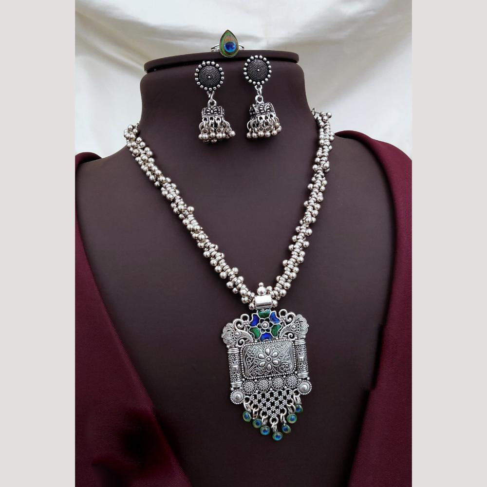 Akruti Collection Graceful Oxidised Plated Pearl Necklace Set