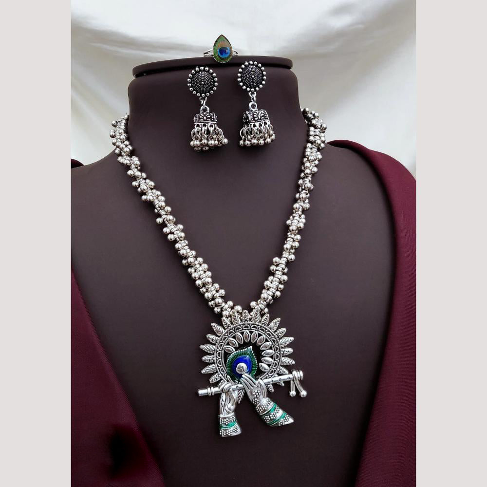 Akruti Collection Graceful Oxidised Plated Pearl Necklace Set