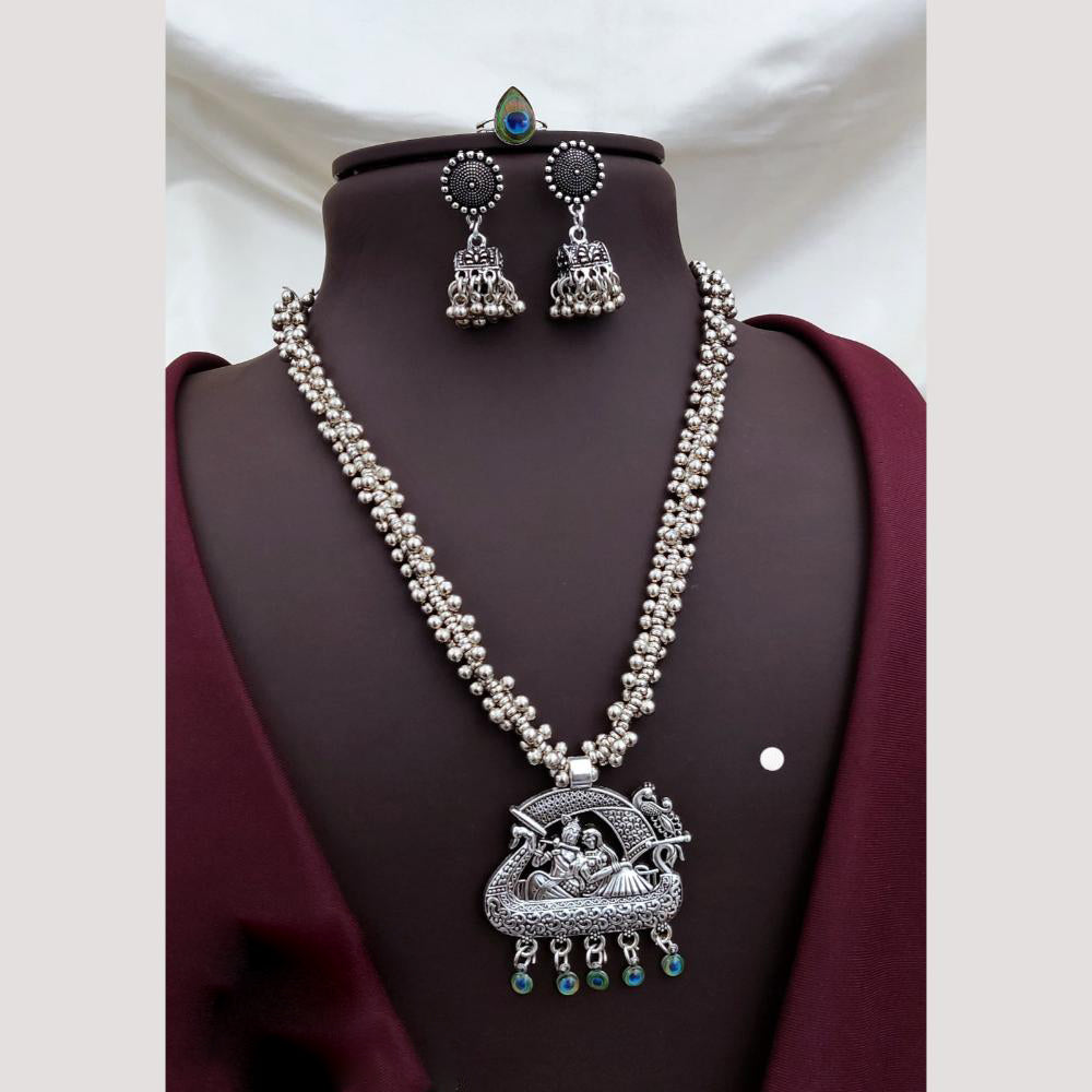 Akruti Collection Graceful Oxidised Plated Pearl Necklace Set