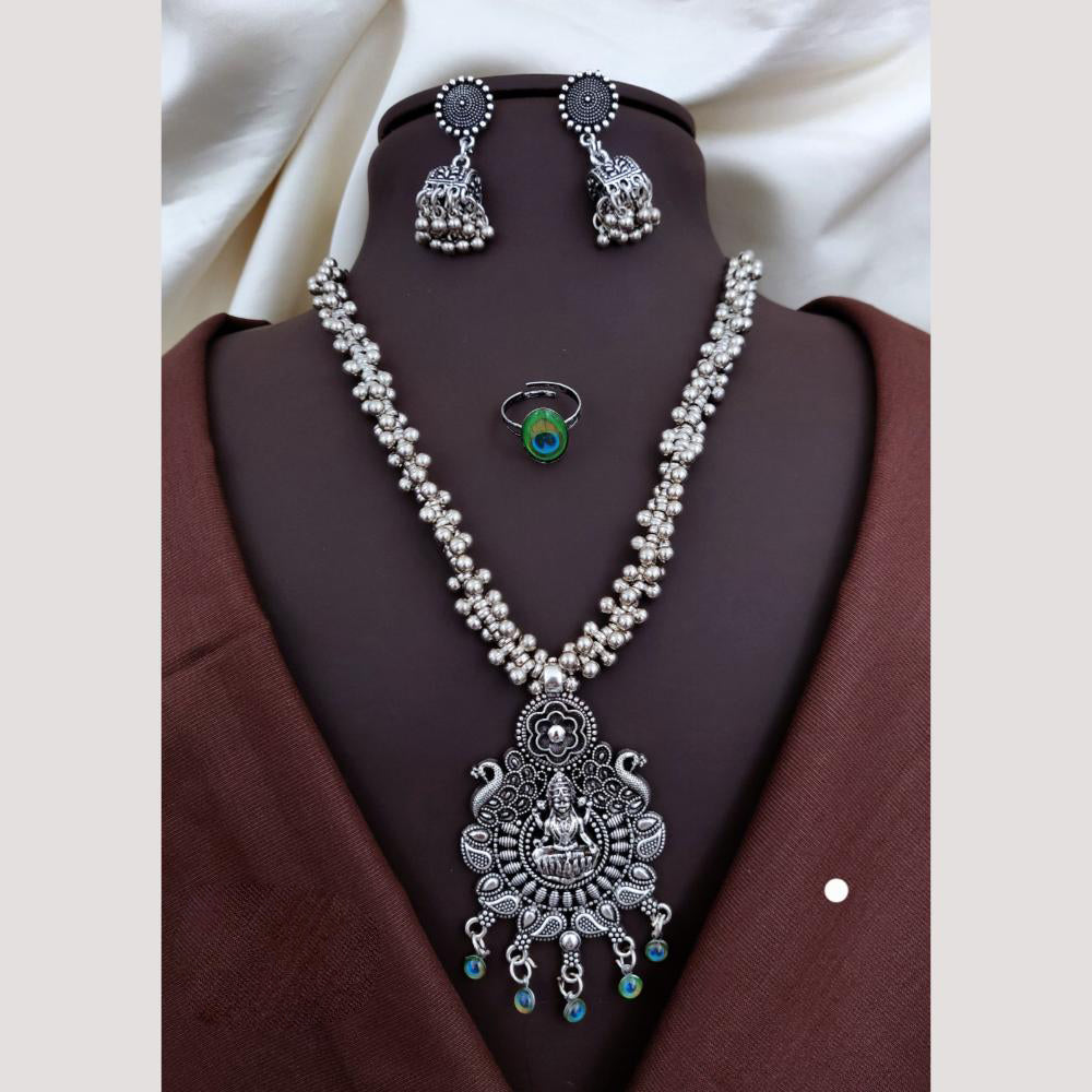Akruti Collection Graceful Oxidised Plated Pearl Temple Necklace Set