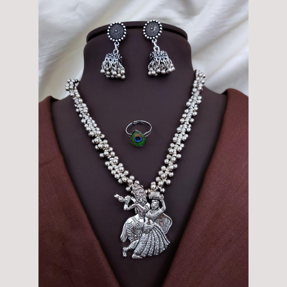 Akruti Collection Graceful Oxidised Plated Pearl Temple Necklace Set