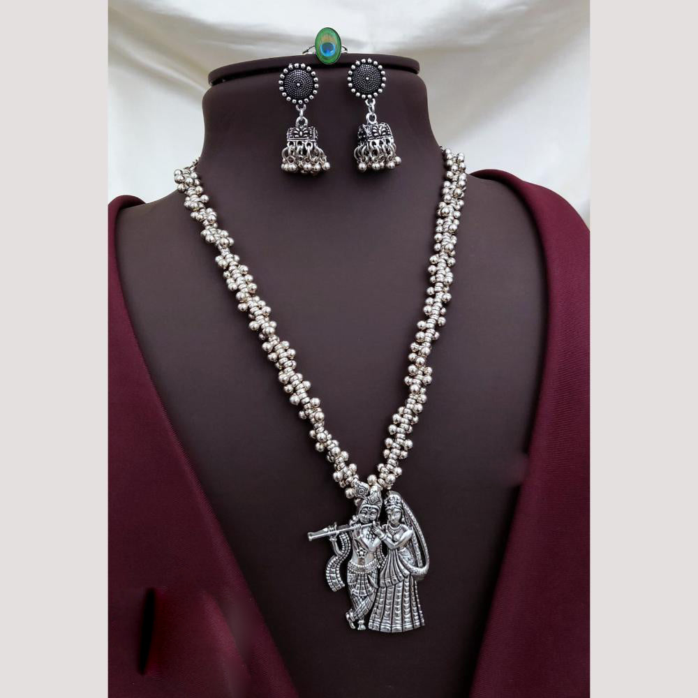 Akruti Collection Graceful Oxidised Plated Pearl Temple Necklace Set