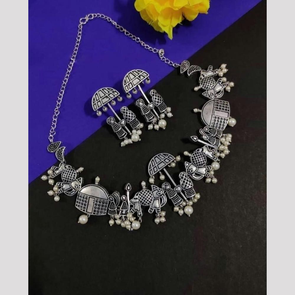 Akruti Collection Oxidised Plated Pearl Necklace Set