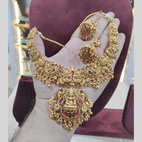 Akruti Collection Traditional Temple Necklace Set with Goddess Lakshmi Pendant