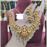 Akruti Collection Temple Necklace Set with Goddess Lakshmi Pendant