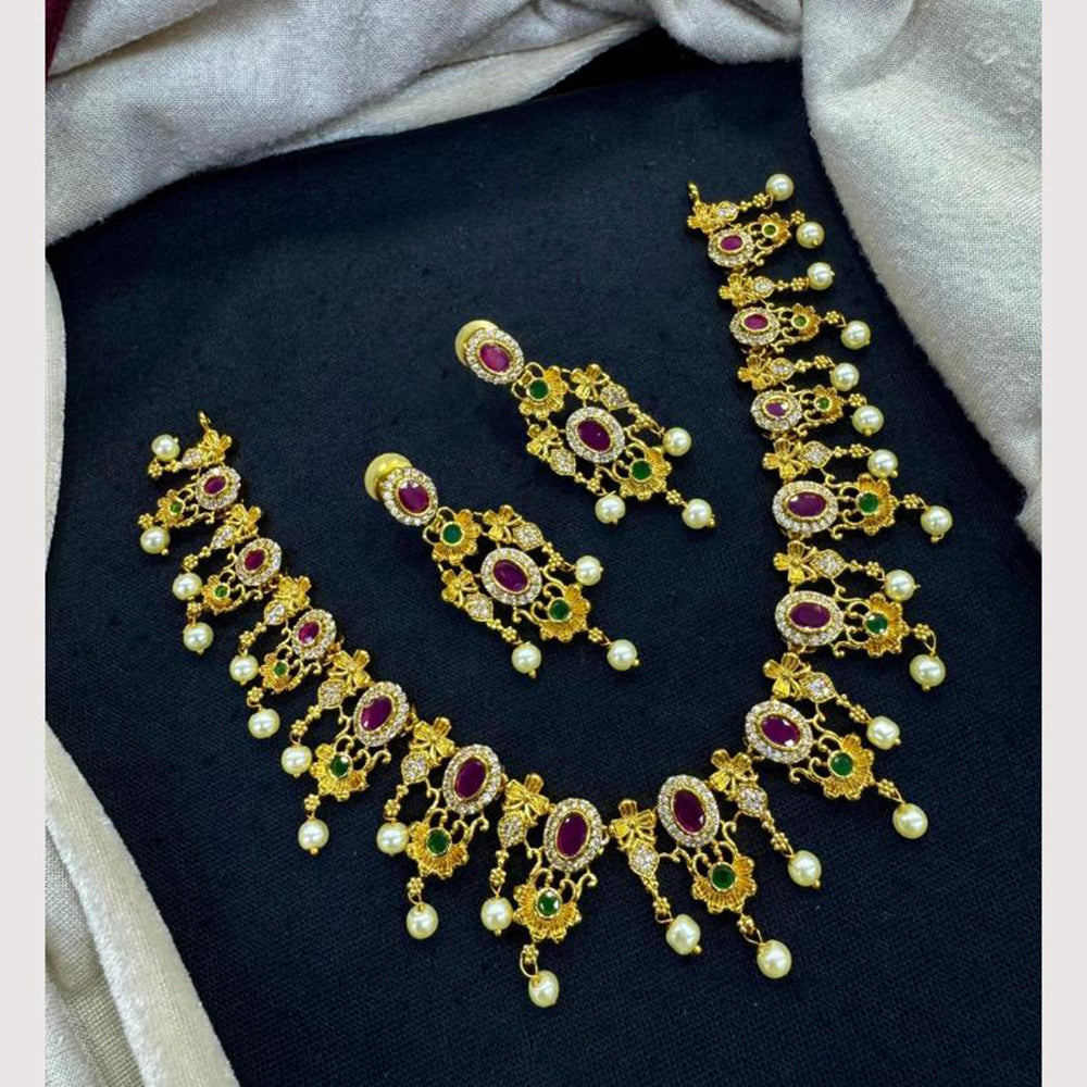 Akruti Collection Fusion Glow Austrain And Pota Stone Pearl Designer Necklace Set 
